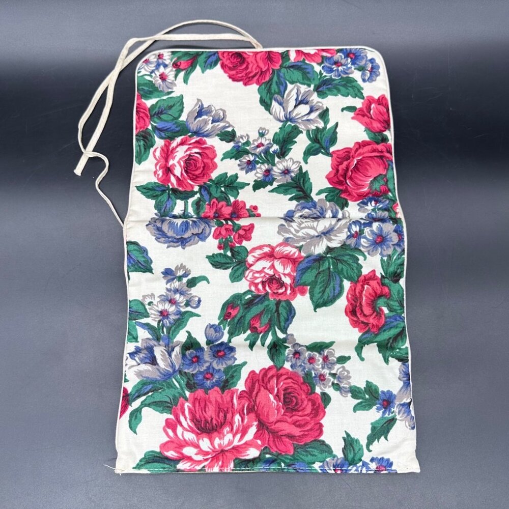 Vintage Travel Jewelry Holder Organizer 1980s Floral Pockets Velveteen Pink Blue - Picture 3 of 8